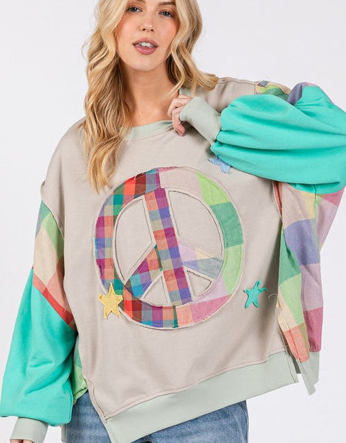 Load image into Gallery viewer, SAGE + FIG Contrast Peace Patch Dropped Shoulder Sweatshirt
