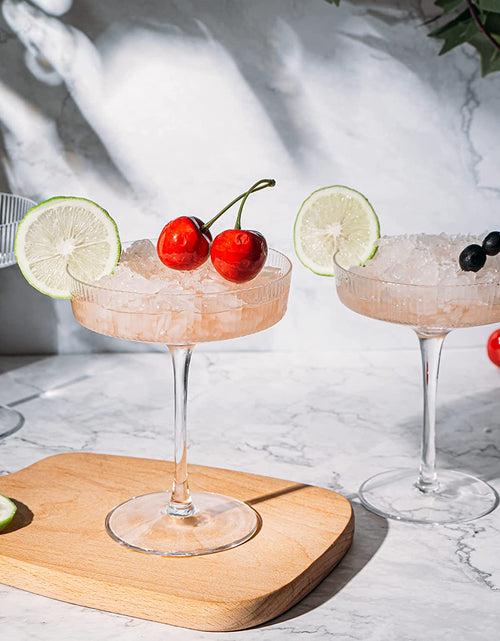 Load image into Gallery viewer, Ribbed Coupe Cocktail Glasses 8 oz | Set of 4 | Classic Manhattan Glasses For Cocktails, Champagne Coupe, Ripple Coupe Glasses, Art Deco Gatsby Vintage, Crystal with Stems (Clear) by The Wine Savant
