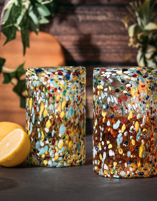 Load image into Gallery viewer, Hand Blown Mexican Drinking Glasses – Set of 6 Confetti Rock Design Glasses by The Wine Savant (Confetti) by The Wine Savant
