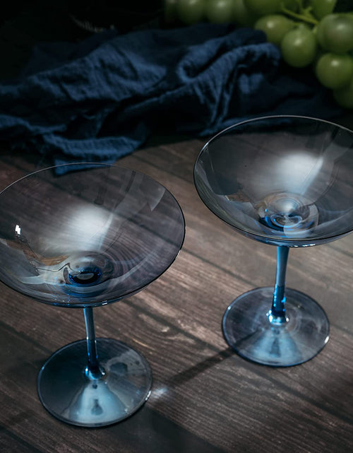 Load image into Gallery viewer, Champagne Coupes 12oz by The Wine Savant - Colorful Champagne Glasses, Prosecco, Mimosa Glasses Set, Cocktail Glass Set, Bar Glassware Luster Glasses (2, Cobalt Blue) by The Wine Savant

