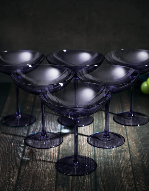 Load image into Gallery viewer, Lavender Champagne Coupes 12oz Set of 6 by The Wine Savant - Colored Champagne Glasses, Prosecco, Mimosa Glasses Set, Cocktail Glass Set, Bar Glassware Bachelorette Anniversary Gifts by The Wine Savant

