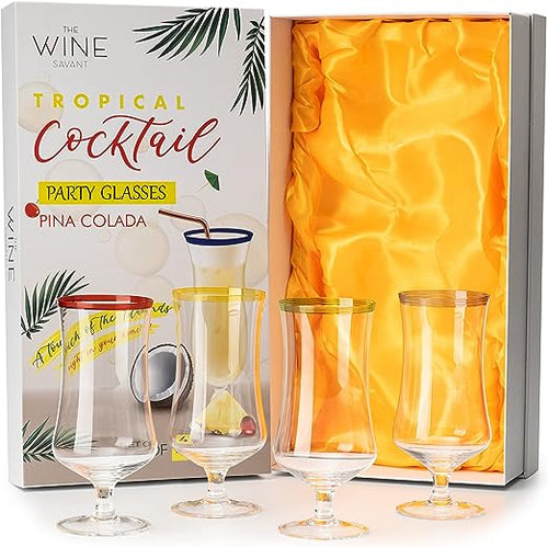Load image into Gallery viewer, Hurricane Glasses, Large 17oz Pina Colada, Set of 4 Tropical Cocktail Tall Stemmed Crystal Glassware, Poco Grande Cups, Tulip Shaped for Bar Drinks, Daiquiri, Juice, Bloody Mary, Mai Tai, Cocktails by The Wine Savant

