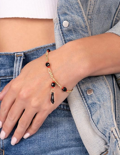 Load image into Gallery viewer, RMZ GOLD NYC 18K Gold Figaro Azabache Bracelet - Made In Brazil 6''
