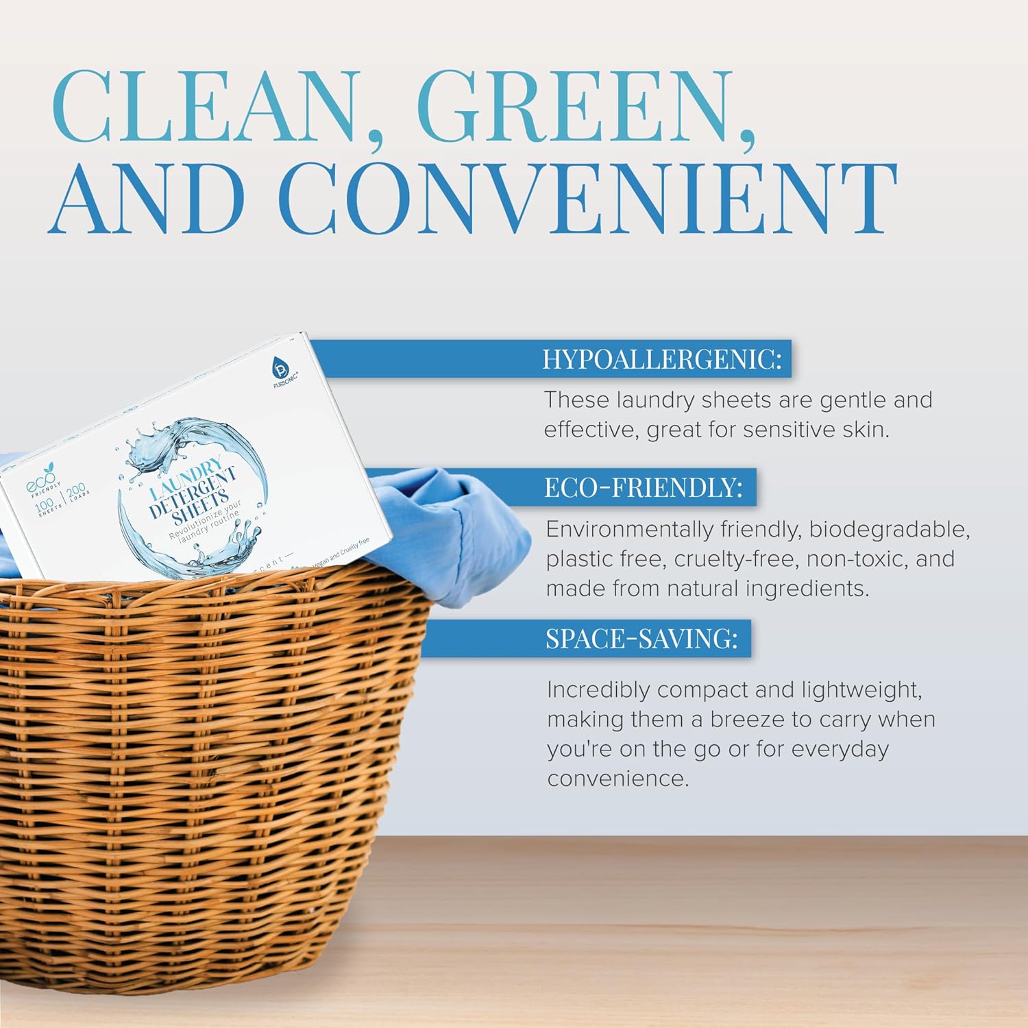 Natural Laundry Detergent Sheets ,Eco Friendly– Fresh Linen Scent by Pursonic