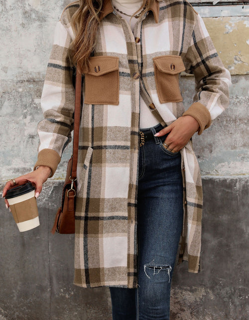 Load image into Gallery viewer, Perfee Plaid Button Up Long Sleeve Coat
