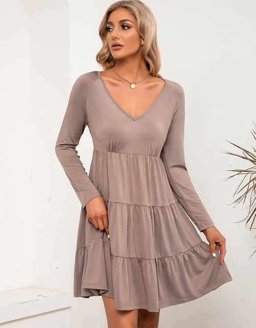 Load image into Gallery viewer, Ivy Lane V-Neck Long Sleeve Tiered Dress
