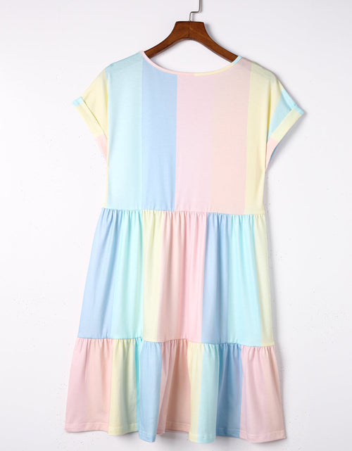 Load image into Gallery viewer, Color Block V-Neck Short Sleeve Mini Dress
