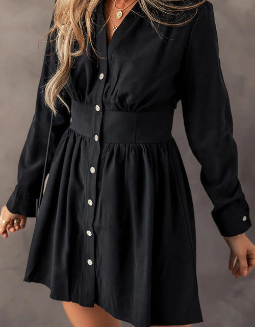 Load image into Gallery viewer, Ruched Button Up Long Sleeve Dress
