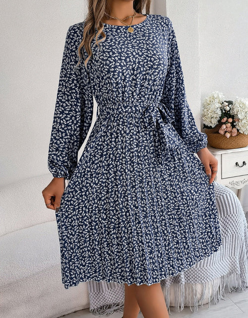Load image into Gallery viewer, Ditsy Floral Tie Waist Pleated Dress

