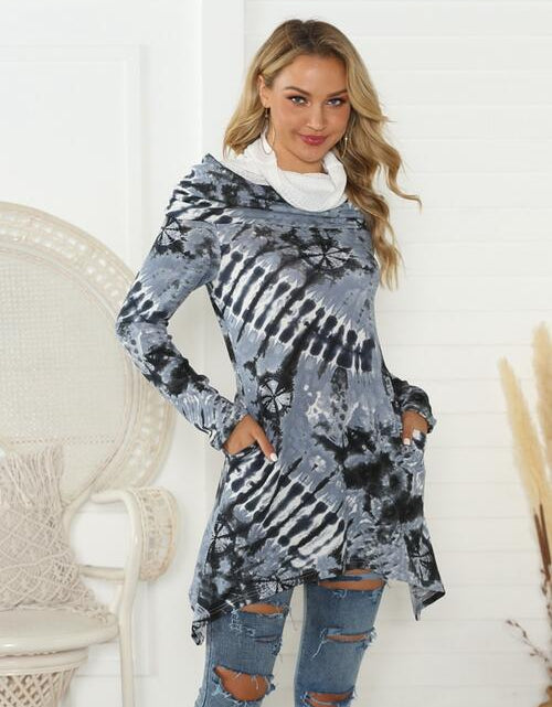 Load image into Gallery viewer, Printed Raglan Sleeve Mock Neck T-Shirt
