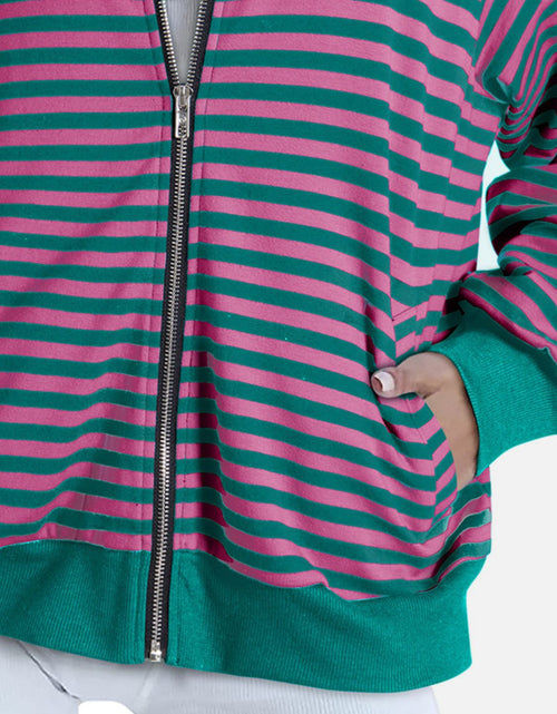 Load image into Gallery viewer, Striped Zip Up Long Sleeve Sweatshirt
