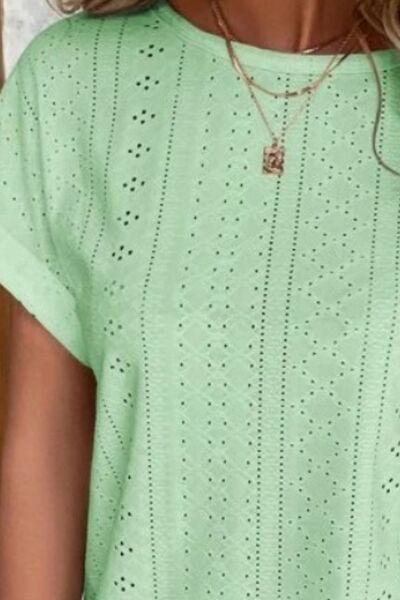 Load image into Gallery viewer, Eyelet Round Neck Short Sleeve T-Shirt
