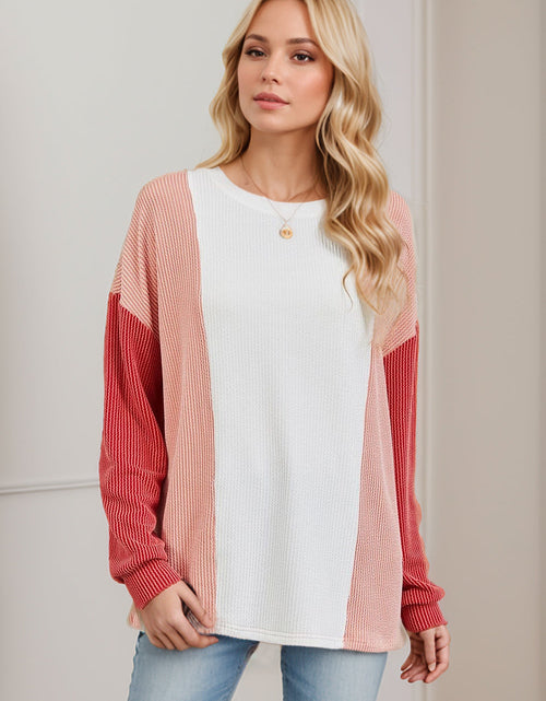 Load image into Gallery viewer, Double Take Texture Contrast Round Neck Long Sleeve T-Shirt
