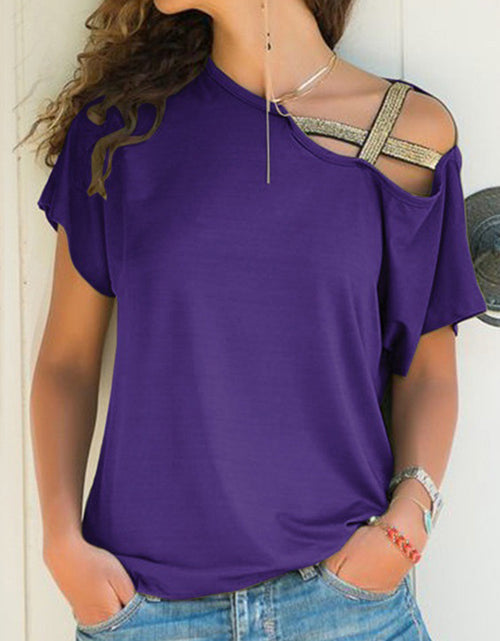 Load image into Gallery viewer, Asymmetrical Neck Short Sleeve T-Shirt
