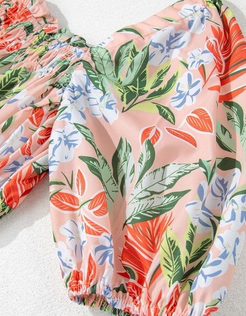 Load image into Gallery viewer, Floral Smocked Square Neck Puff Short Sleeve Midi Dress
