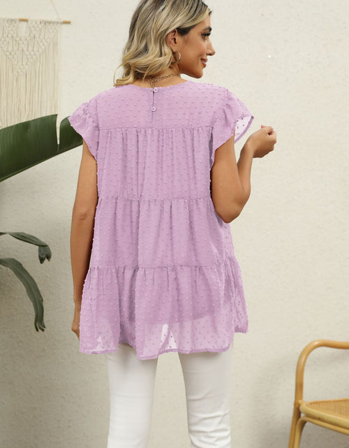 Load image into Gallery viewer, Swiss Dot Round Neck Tiered Blouse
