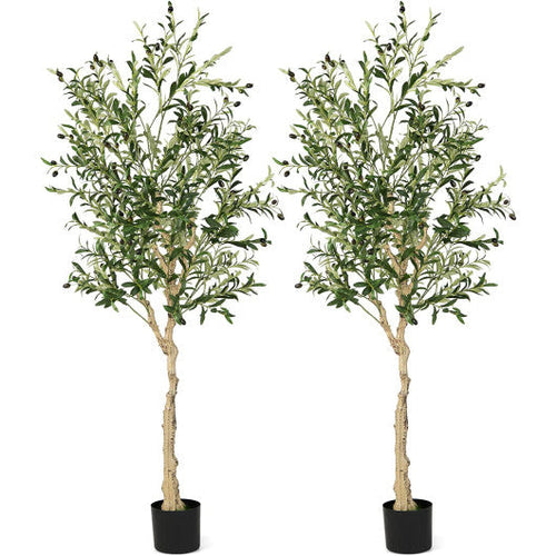 Load image into Gallery viewer, 6 Feet Artificial Olive Tree in Cement Pot-2 Pieces
