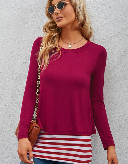 Load image into Gallery viewer, Full Size Striped Faux Layered Long Sleeve Top
