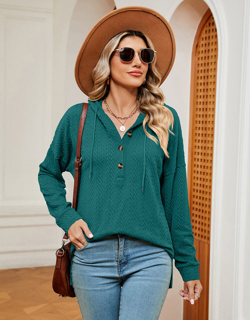 Load image into Gallery viewer, Half-Button Dropped Shoulder Hoodie
