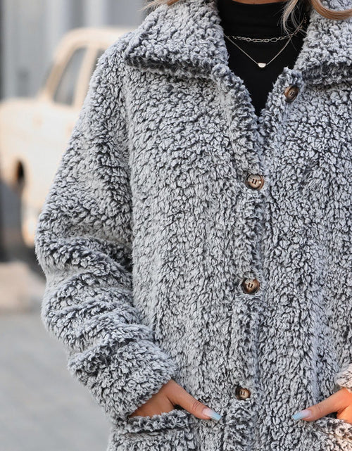 Load image into Gallery viewer, Pocketed Collared Neck Long Sleeve Plush Jacket
