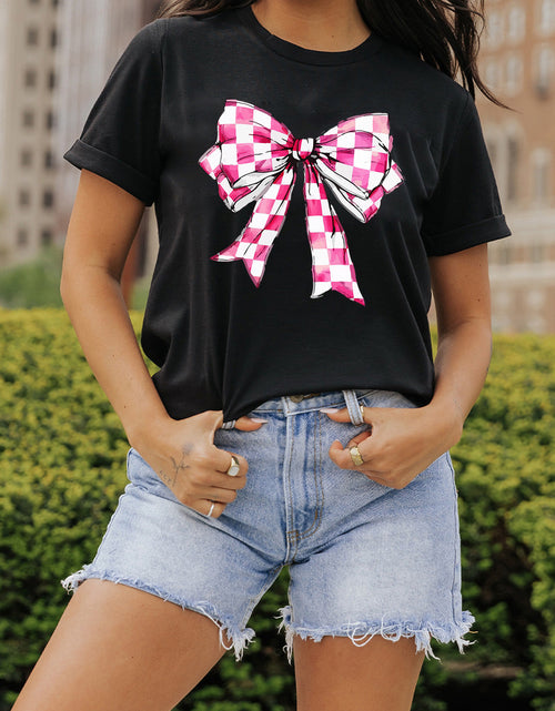 Load image into Gallery viewer, Bow Graphic Round Neck Short Sleeve T-Shirt
