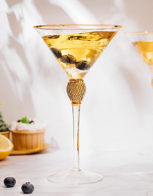 Load image into Gallery viewer, Diamond Collection 2 Piece Stemmed Martini Set - Rhinestone For Drinking Martinis, Manhattans, Vodka, Gin, Cocktails Gold Accent Cocktail Glasses, Perfect For Any Bar or Party 10oz - Swarovski Style by The Wine Savant
