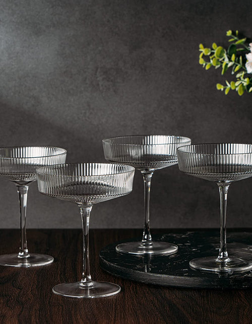 Load image into Gallery viewer, Ribbed Coupe Cocktail Glasses 8 oz | Set of 4 | Classic Manhattan Glasses For Cocktails, Champagne Coupe, Ripple Coupe Glasses, Art Deco Gatsby Vintage, Crystal with Stems (Clear) by The Wine Savant
