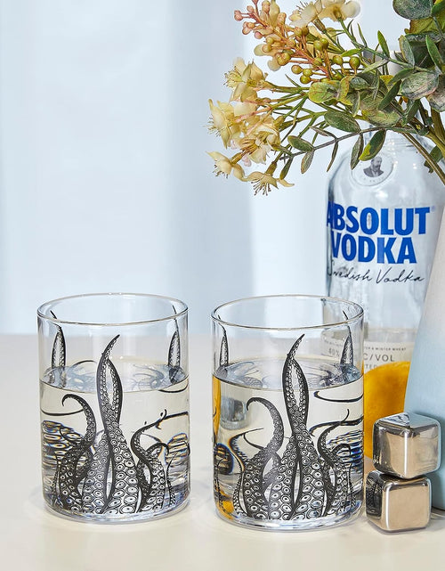 Load image into Gallery viewer, Octopus Tentacle Whiskey Glassware | Set of 2 | 9 OZ Handmade Craft Beer, Cocktail, Water, Bar Rock Glass - Kraken Tumbler Gift Set, Old Fashioned Rocks Glasses, Antique Design Extraordinary Detail by The Wine Savant
