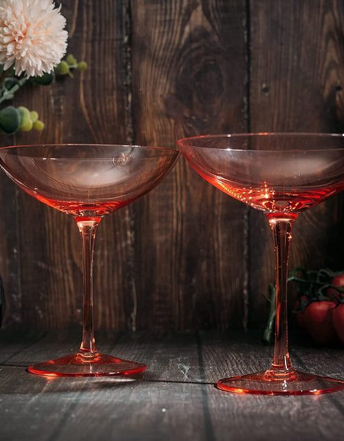 Load image into Gallery viewer, The Wine Savant Champagne Coupes 12oz Colorful Champagne Glasses, Prosecco, Mimosa Glasses Set, Cocktail Glass Set, Bar Glassware Luster Glasses (2, Orange) by The Wine Savant
