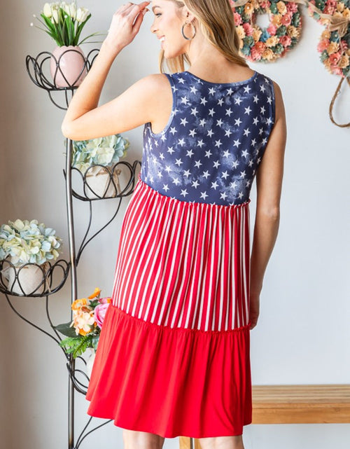 Load image into Gallery viewer, Heimish Full Size US Flag Theme Contrast Tank Dress
