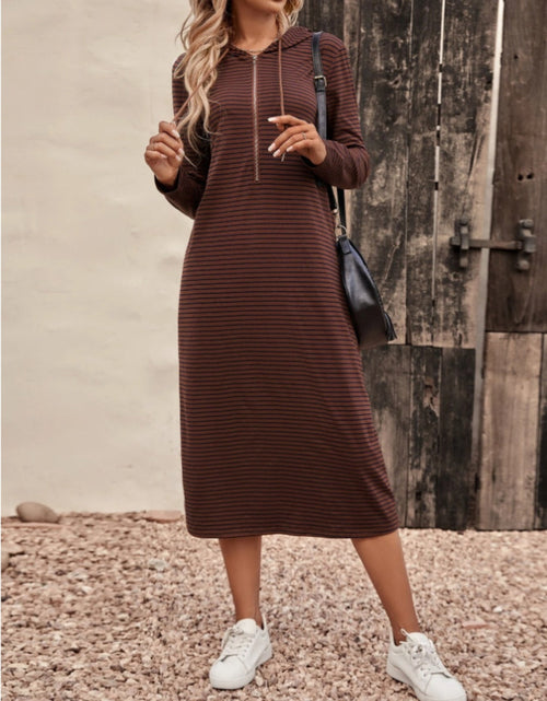 Load image into Gallery viewer, Striped Zip Front Hooded Dress
