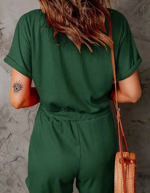 Load image into Gallery viewer, Full Size Drawstring V-Neck Short Sleeve Romper
