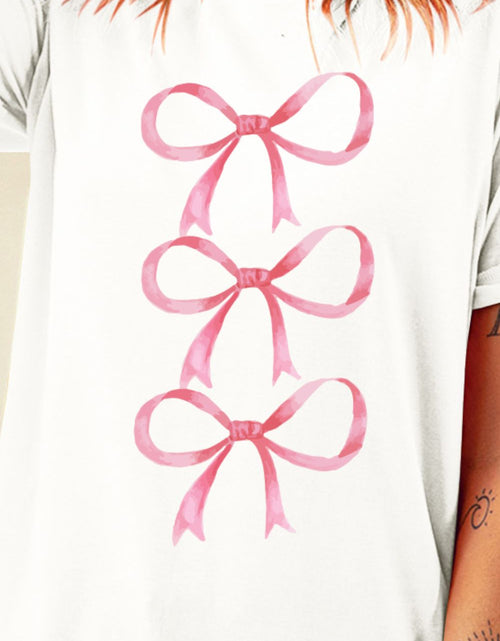 Load image into Gallery viewer, Bow Graphic Round Neck Short Sleeve T-Shirt
