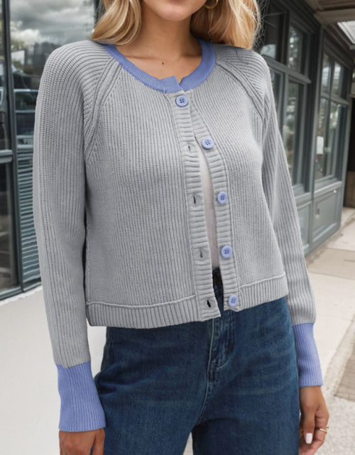 Load image into Gallery viewer, Contrast Button Up Long Sleeve Cardigan
