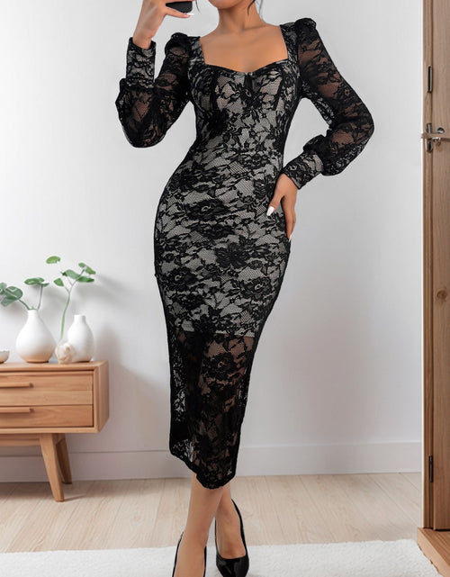 Load image into Gallery viewer, Perfee Lace Sweetheart Neck Long Sleeve Midi Dress
