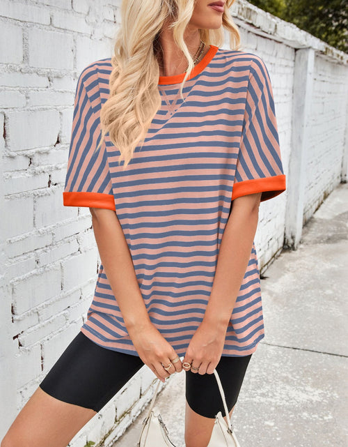 Load image into Gallery viewer, Lovelet Striped Round Neck Half Sleeve T-Shirt
