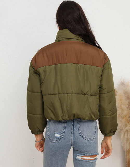 Load image into Gallery viewer, Two-Tone Zip-Up Puffer Jacket
