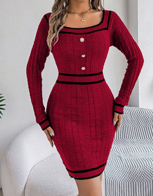Load image into Gallery viewer, Contrast Trim Long Sleeve Sweater Dress
