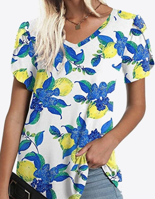 Load image into Gallery viewer, Printed Petal Sleeve V-Neck Blouse
