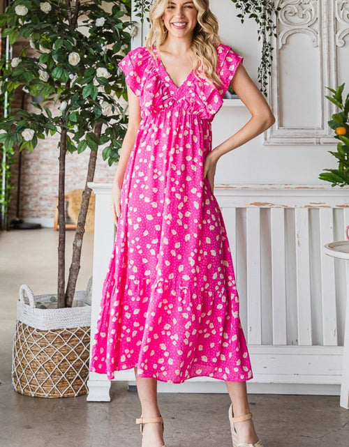 Load image into Gallery viewer, Reborn J Printed V-Neck Ruffle Trim Tiered Midi Dress
