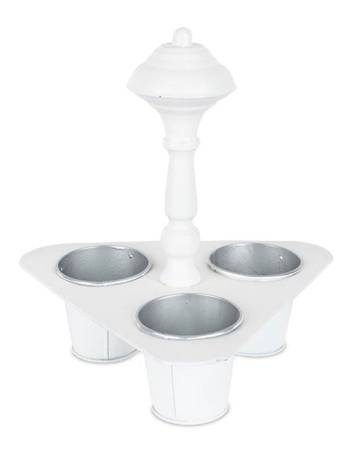 Load image into Gallery viewer, Metal Triple Pot Holder with Tin Planters 11"H
