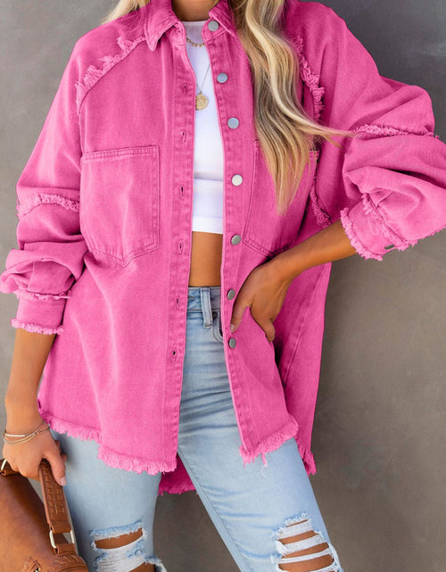 Load image into Gallery viewer, Button Down Raw Hem Denim Jacket

