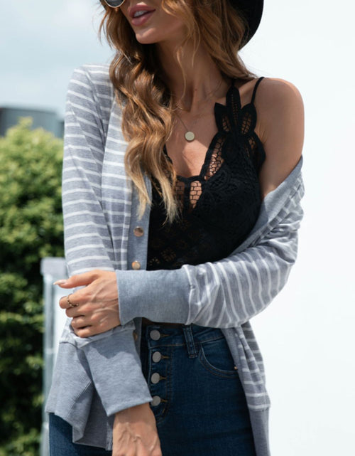 Load image into Gallery viewer, Striped Snap Down Long Sleeve Cardigan
