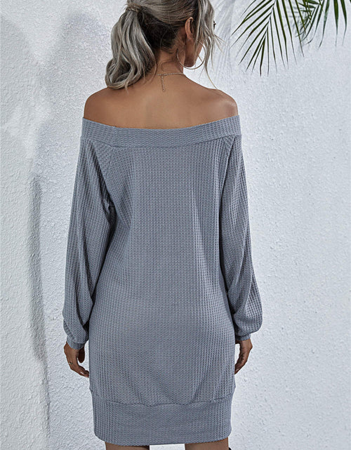 Load image into Gallery viewer, Waffle-Knit Boat Neck Mini Dress
