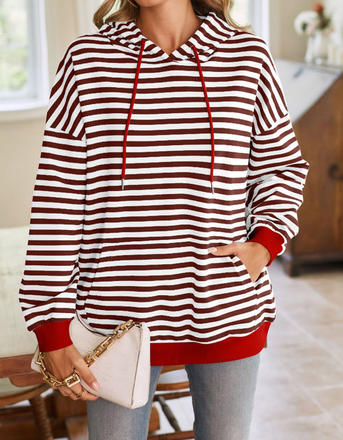Load image into Gallery viewer, Lovelet Drawstring Striped Long Sleeve Hoodie
