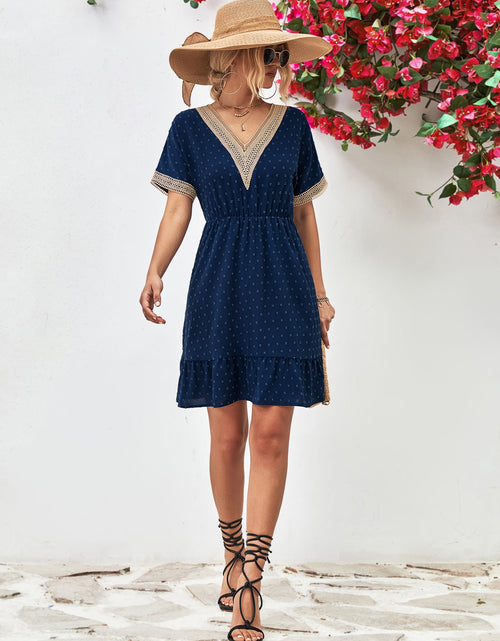 Load image into Gallery viewer, Contrast V-Neck Short Sleeve Mini Dress
