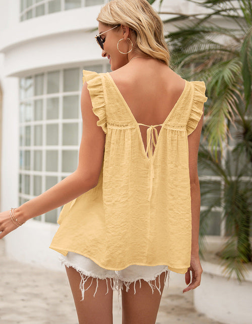Load image into Gallery viewer, Ivy Lane Tie Back V-Neck Ruffled Blouse
