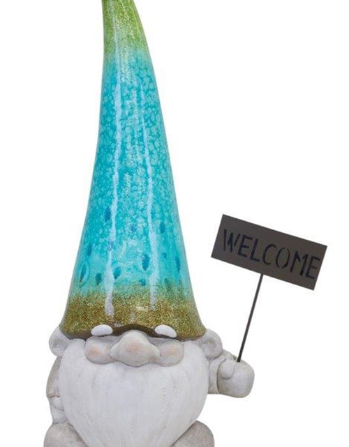 Load image into Gallery viewer, Terra Cotta Garden Gnome Statue with Welcome Sign 24"H
