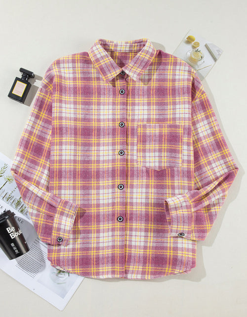 Load image into Gallery viewer, Plaid Collared Neck Button Up Shacket
