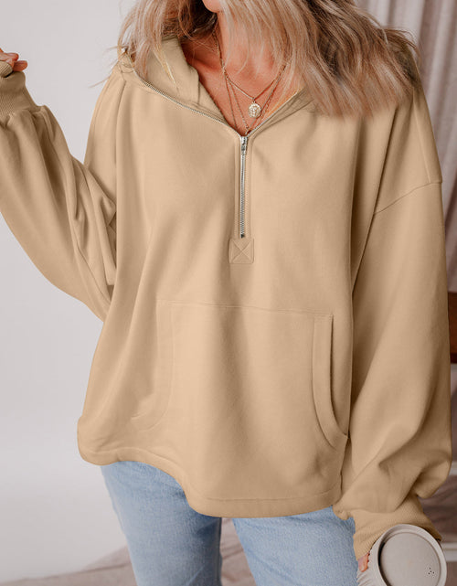 Load image into Gallery viewer, Pocketed Half Zip Dropped Shoulder Hoodie
